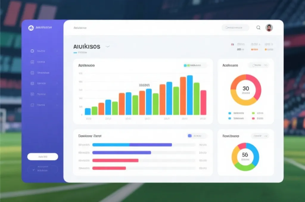 An abstract sports analytics dashboard displaying generic colorful bar charts and statistical data comparison, clean modern interface design, no text